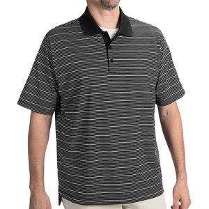 Adidas Black and White Striped Climalite Golf Polo Shirt, men's size Medium